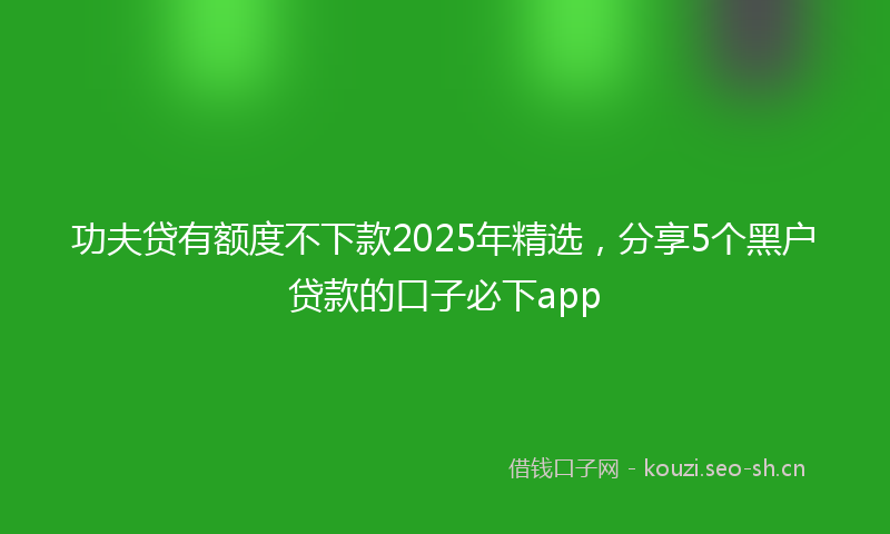 功夫贷有额度不下款2025年精选，分享5个黑户贷款的口子必下app