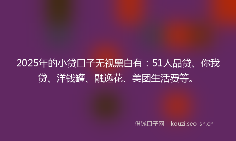 2025年的小贷口子无视黑白有:51人品贷、你我贷、洋钱罐、融逸花、美团生活费等。