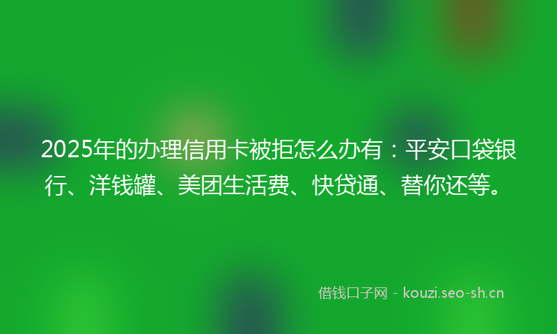 2025年的办理信用卡被拒怎么办有:平安口袋银行、洋钱罐、美团生活费、快贷通、替你还等。
