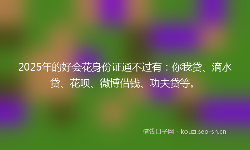 2025年的好会花身份证通不过有：你我贷、滴水贷、花呗、微博借钱、功夫贷等。