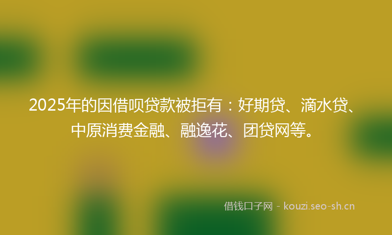 2025年的因借呗贷款被拒有：好期贷、滴水贷、中原消费金融、融逸花、团贷网等。