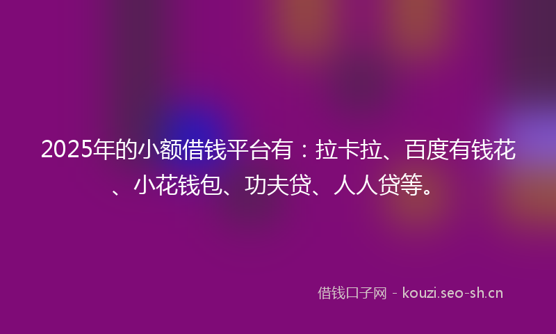 2025年的小额借钱平台有：拉卡拉、百度有钱花、小花钱包、功夫贷、人人贷等。