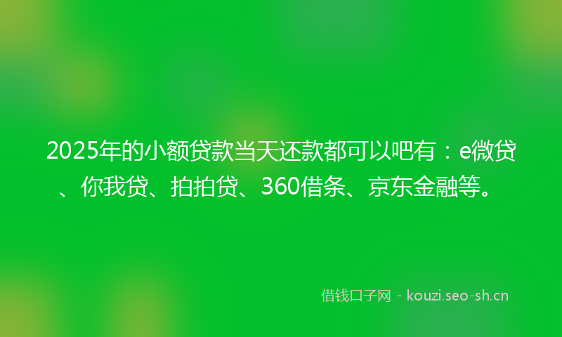 2025年的小额贷款当天还款都可以吧有：e微贷、你我贷、拍拍贷、360借条、京东金融等。