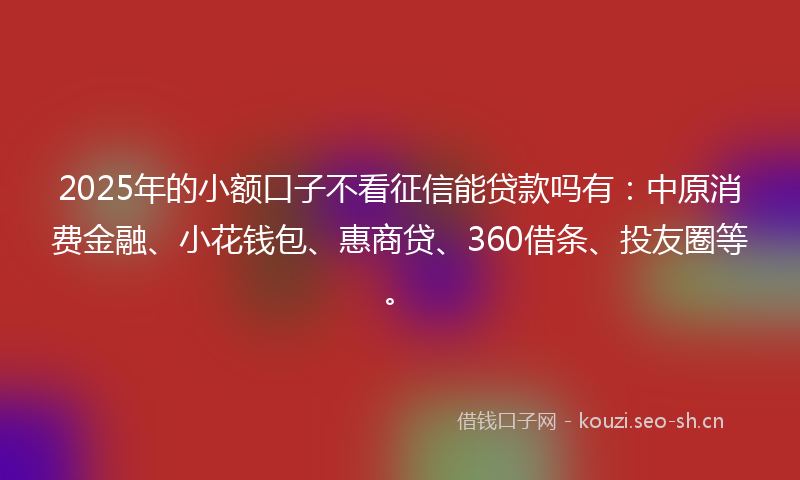2025年的小额口子不看征信能贷款吗有:中原消费金融、小花钱包、惠商贷、360借条、投友圈等。