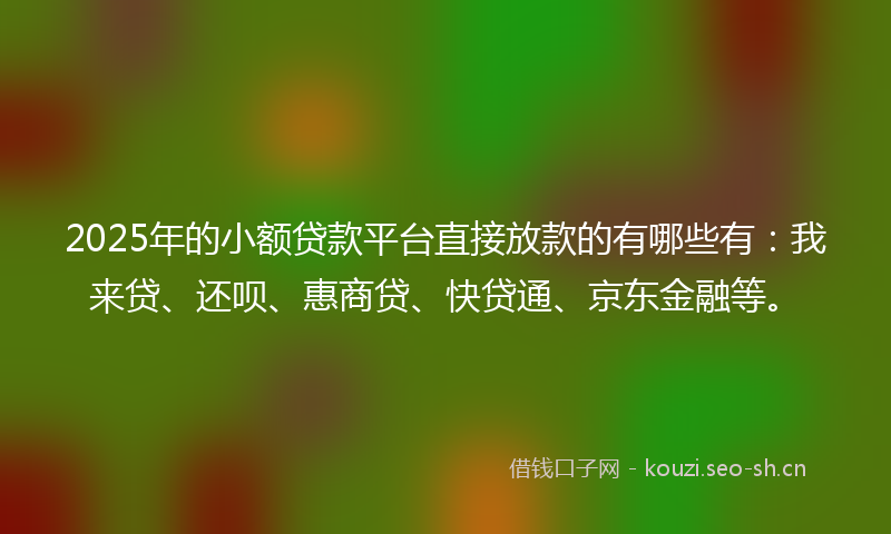 2025年的小额贷款平台直接放款的有哪些有：我来贷、还呗、惠商贷、快贷通、京东金融等。