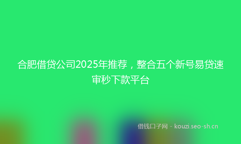 合肥借贷公司2025年推荐,整合五个新号易贷速审秒下款平台