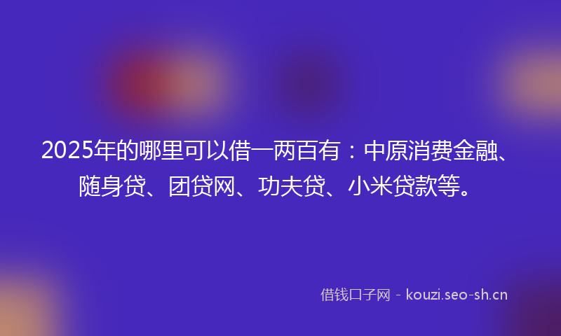 2025年的哪里可以借一两百有：中原消费金融、随身贷、团贷网、功夫贷、小米贷款等。