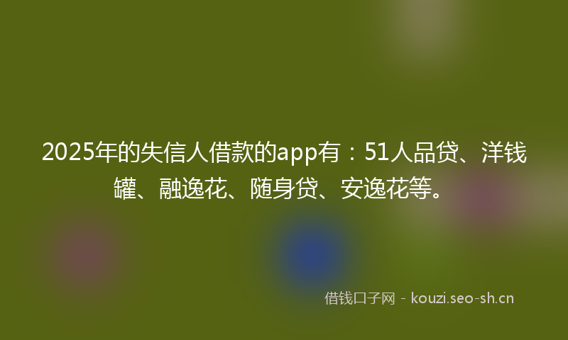 2025年的失信人借款的app有:51人品贷、洋钱罐、融逸花、随身贷、安逸花等。
