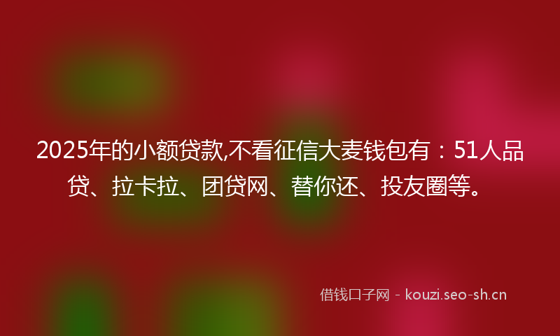 2025年的小额贷款,不看征信大麦钱包有：51人品贷、拉卡拉、团贷网、替你还、投友圈等。