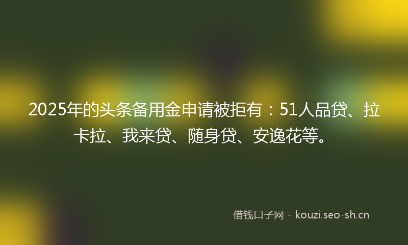 2025年的头条备用金申请被拒有:51人品贷、拉卡拉、我来贷、随身贷、安逸花等。