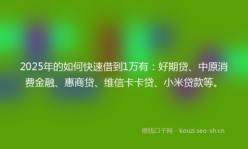 2025年的如何快速借到1万有：好期贷、中原消费金融、惠商贷、维信卡卡贷、小米贷款等。
