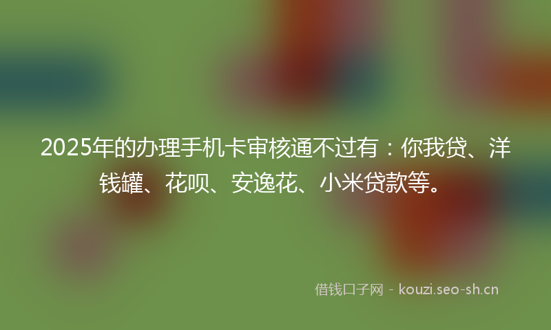 2025年的办理手机卡审核通不过有：你我贷、洋钱罐、花呗、安逸花、小米贷款等。