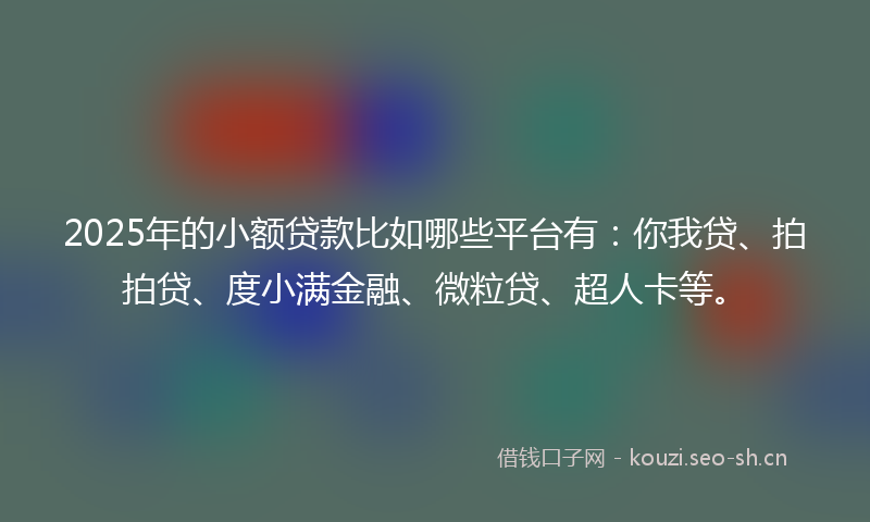 2025年的小额贷款比如哪些平台有：你我贷、拍拍贷、度小满金融、微粒贷、超人卡等。