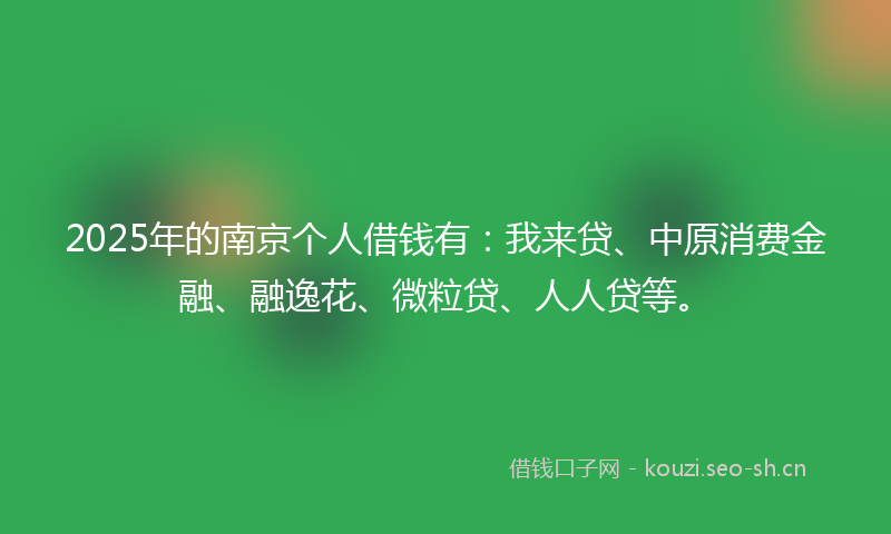 2025年的南京个人借钱有：我来贷、中原消费金融、融逸花、微粒贷、人人贷等。