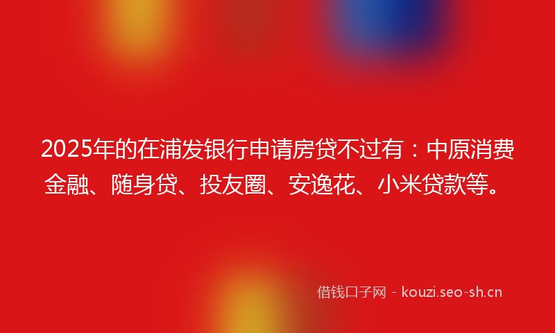 2025年的在浦发银行申请房贷不过有：中原消费金融、随身贷、投友圈、安逸花、小米贷款等。