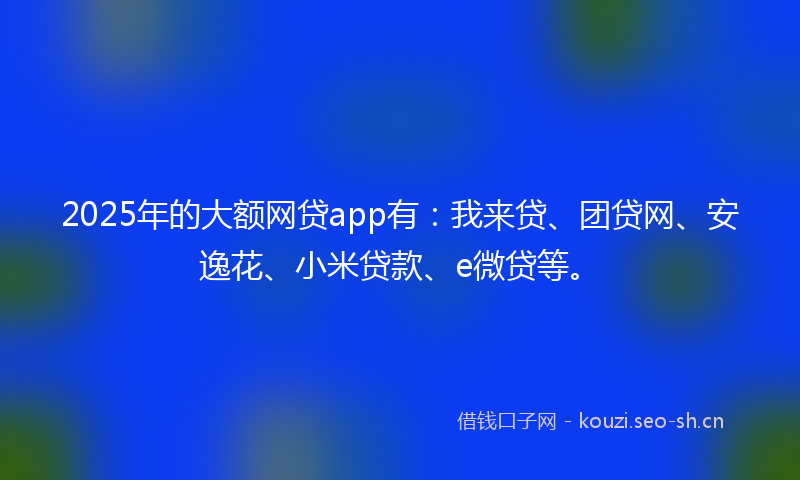 2025年的大额网贷app有：我来贷、团贷网、安逸花、小米贷款、e微贷等。