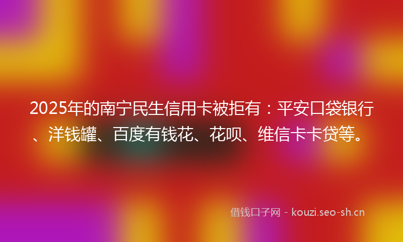 2025年的南宁民生信用卡被拒有：平安口袋银行、洋钱罐、百度有钱花、花呗、维信卡卡贷等。