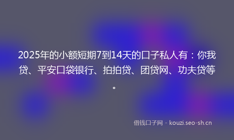 2025年的小额短期7到14天的口子私人有：你我贷、平安口袋银行、拍拍贷、团贷网、功夫贷等。