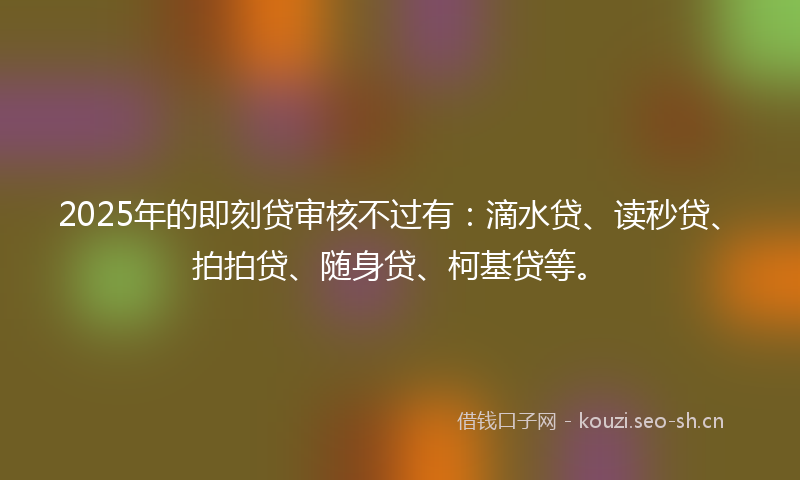 2025年的即刻贷审核不过有：滴水贷、读秒贷、拍拍贷、随身贷、柯基贷等。