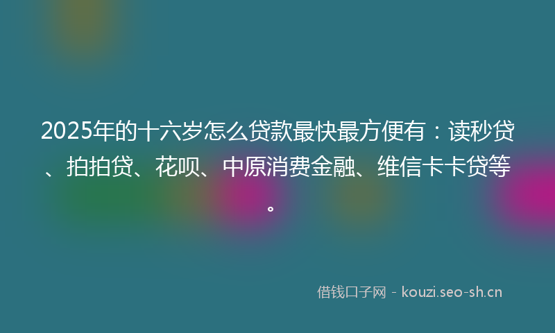 2025年的十六岁怎么贷款最快最方便有:读秒贷、拍拍贷、花呗、中原消费金融、维信卡卡贷等。