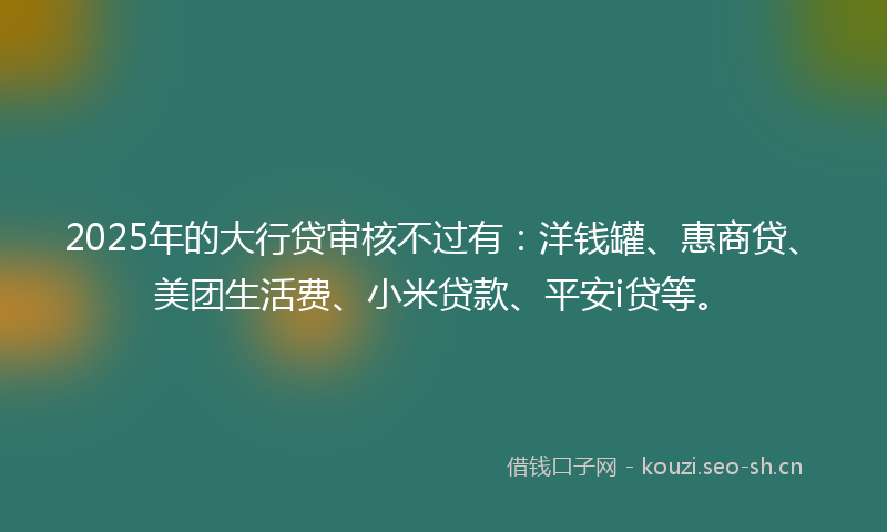 2025年的大行贷审核不过有：洋钱罐、惠商贷、美团生活费、小米贷款、平安i贷等。
