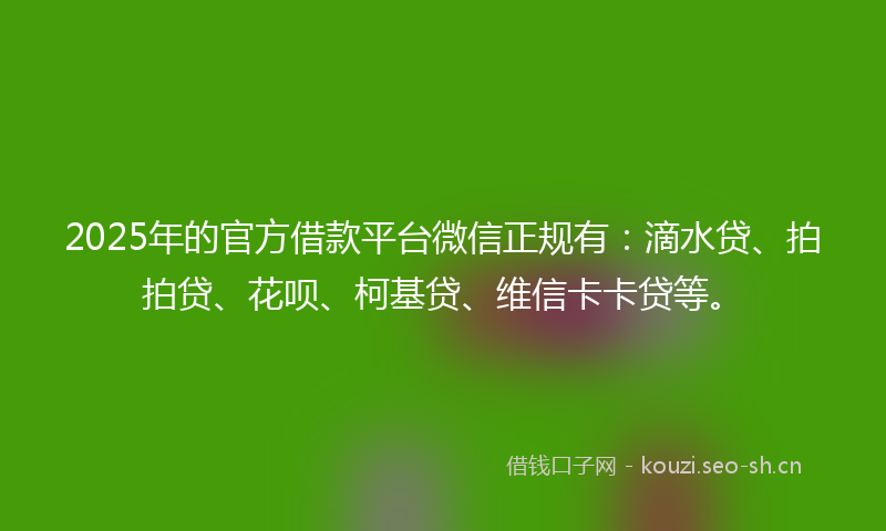 2025年的官方借款平台微信正规有：滴水贷、拍拍贷、花呗、柯基贷、维信卡卡贷等。