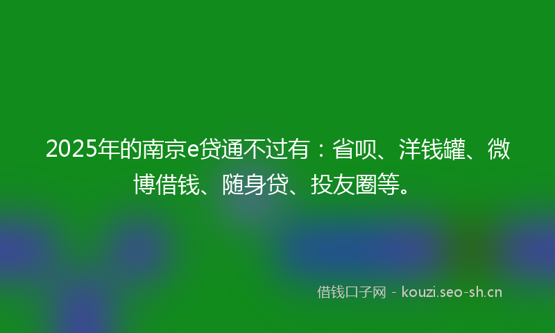 2025年的南京e贷通不过有：省呗、洋钱罐、微博借钱、随身贷、投友圈等。