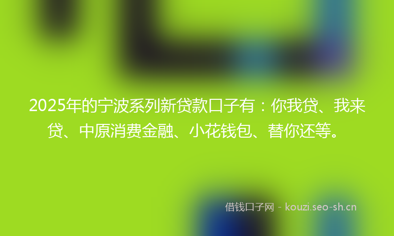 2025年的宁波系列新贷款口子有：你我贷、我来贷、中原消费金融、小花钱包、替你还等。