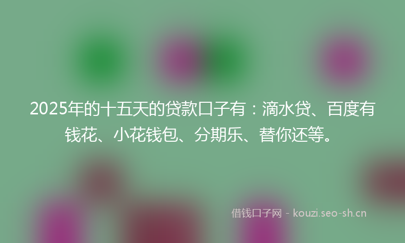 2025年的十五天的贷款口子有：滴水贷、百度有钱花、小花钱包、分期乐、替你还等。