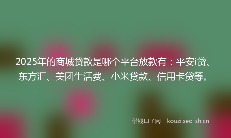 2025年的商城贷款是哪个平台放款有:平安i贷、东方汇、美团生活费、小米贷款、信用卡贷等。