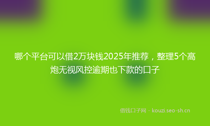 哪个平台可以借2万块钱2025年推荐，整理5个高炮无视风控逾期也下款的口子