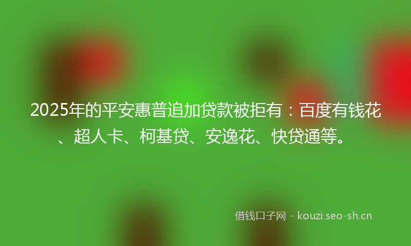 2025年的平安惠普追加贷款被拒有：百度有钱花、超人卡、柯基贷、安逸花、快贷通等。
