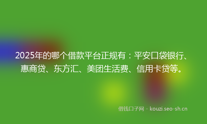 2025年的哪个借款平台正规有：平安口袋银行、惠商贷、东方汇、美团生活费、信用卡贷等。
