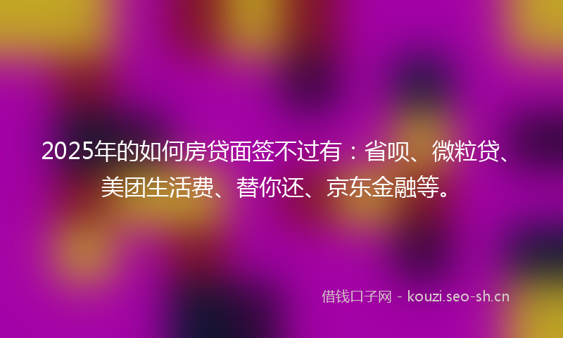 2025年的如何房贷面签不过有：省呗、微粒贷、美团生活费、替你还、京东金融等。
