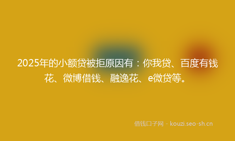 2025年的小额贷被拒原因有：你我贷、百度有钱花、微博借钱、融逸花、e微贷等。