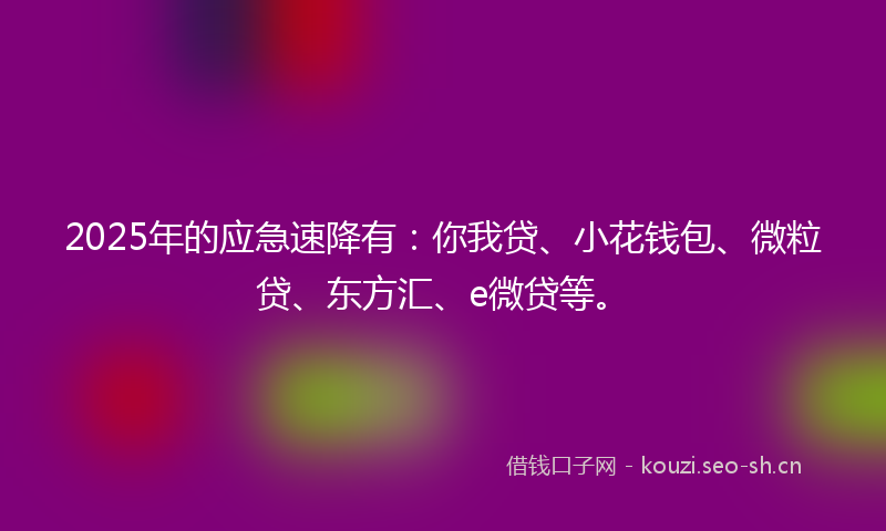 2025年的应急速降有:你我贷、小花钱包、微粒贷、东方汇、e微贷等。
