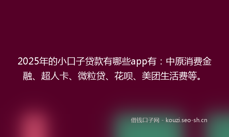 2025年的小口子贷款有哪些app有：中原消费金融、超人卡、微粒贷、花呗、美团生活费等。