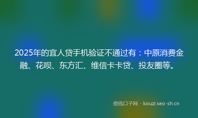 2025年的宜人贷手机验证不通过有:中原消费金融、花呗、东方汇、维信卡卡贷、投友圈等。