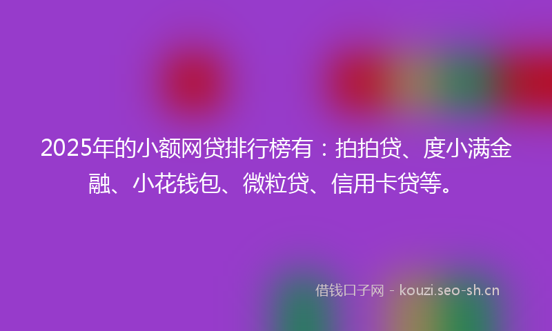 2025年的小额网贷排行榜有：拍拍贷、度小满金融、小花钱包、微粒贷、信用卡贷等。
