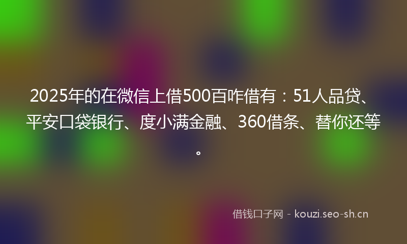 2025年的在微信上借500百咋借有：51人品贷、平安口袋银行、度小满金融、360借条、替你还等。