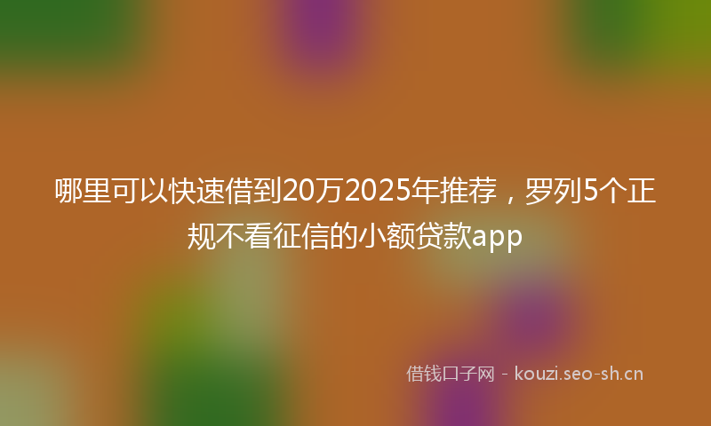 哪里可以快速借到20万2025年推荐，罗列5个正规不看征信的小额贷款app