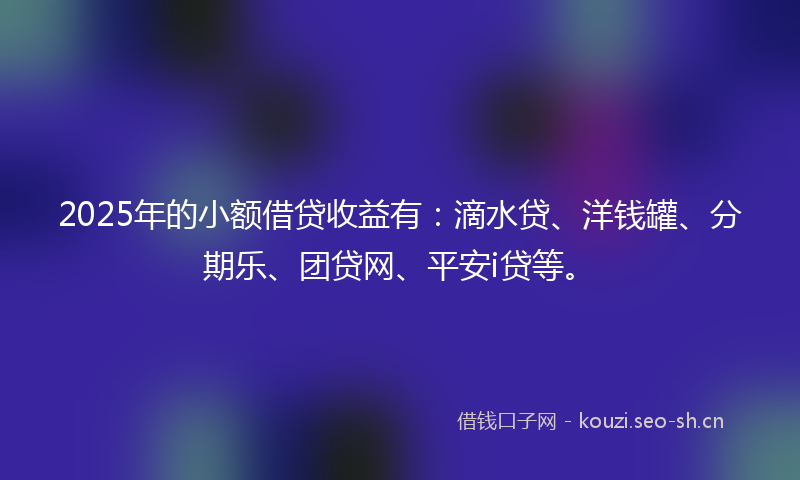 2025年的小额借贷收益有:滴水贷、洋钱罐、分期乐、团贷网、平安i贷等。