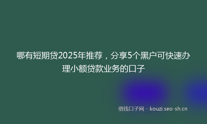 哪有短期贷2025年推荐，分享5个黑户可快速办理小额贷款业务的口子
