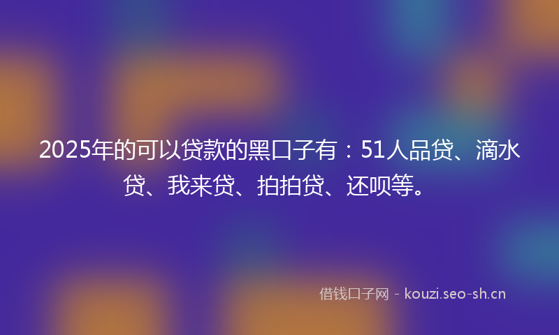 2025年的可以贷款的黑口子有:51人品贷、滴水贷、我来贷、拍拍贷、还呗等。