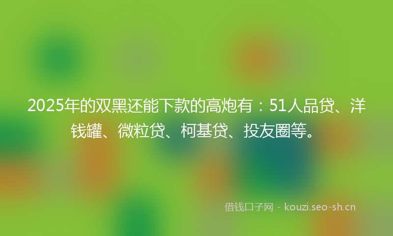 2025年的双黑还能下款的高炮有：51人品贷、洋钱罐、微粒贷、柯基贷、投友圈等。
