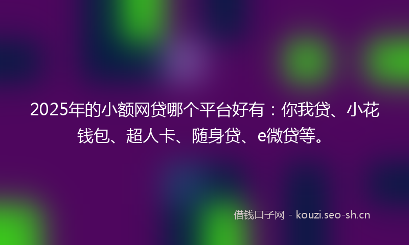 2025年的小额网贷哪个平台好有：你我贷、小花钱包、超人卡、随身贷、e微贷等。