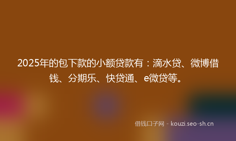 2025年的包下款的小额贷款有：滴水贷、微博借钱、分期乐、快贷通、e微贷等。