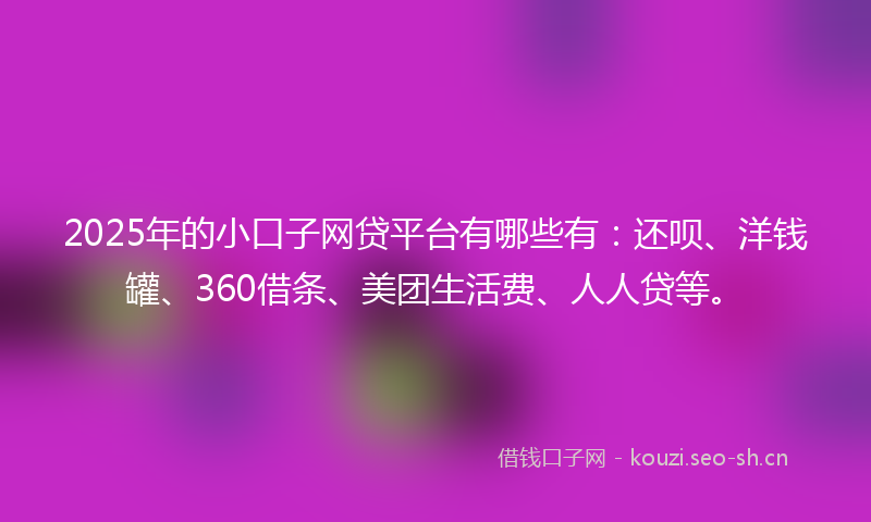 2025年的小口子网贷平台有哪些有：还呗、洋钱罐、360借条、美团生活费、人人贷等。