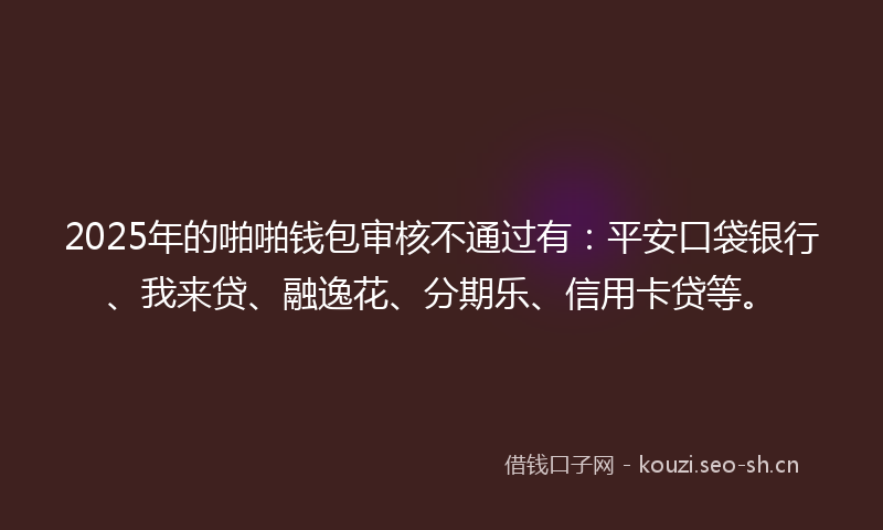 2025年的啪啪钱包审核不通过有：平安口袋银行、我来贷、融逸花、分期乐、信用卡贷等。