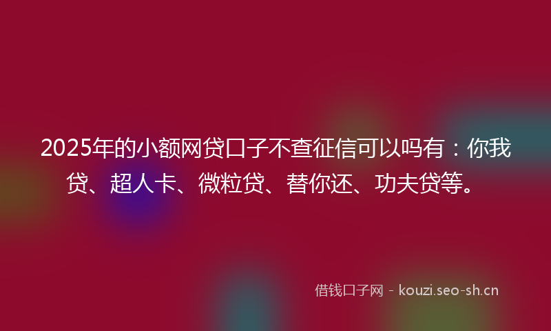 2025年的小额网贷口子不查征信可以吗有：你我贷、超人卡、微粒贷、替你还、功夫贷等。